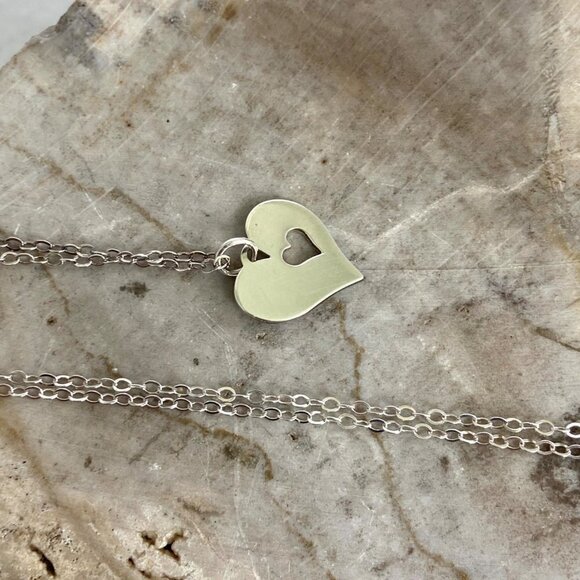 Sterling Silver 925 EFY Dainty Double Heart Pendant Necklace 18" Cable Chain - Picture 5 of 16